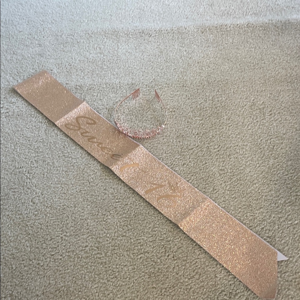 Sweet 16 sash and crown. Rose gold.